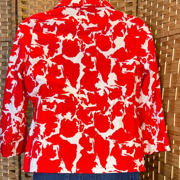 Petite PXL Red White Abstract Print Jacket Zip Front Drawstring Utility - Picture 7 of 8